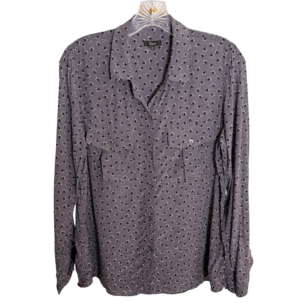 Rails Rhett Button Down Shirt Women Medium Grey‎ Midnight Stars Celestial